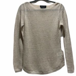 TAHARI Long Sleeve Top 100% Linen Knit Tan Color S